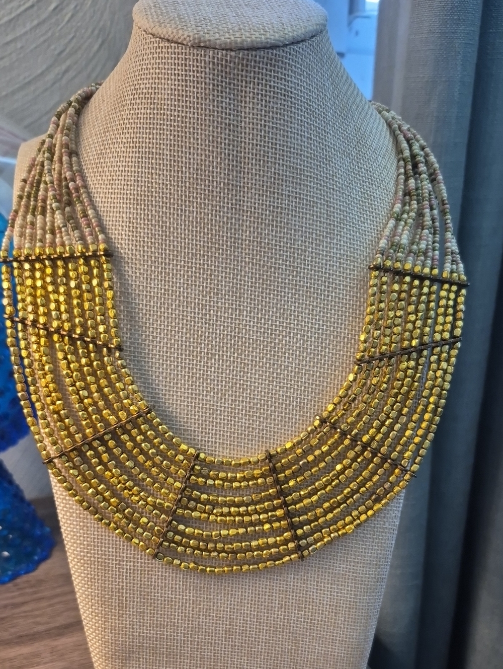 Catherines Gold Multi-Strand Beaded Bib Collar Necklace